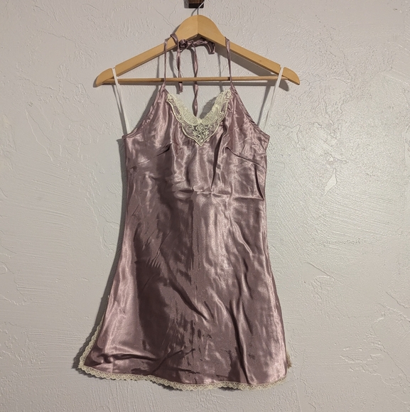 Vintage Y2K Fairy Pink Satin Ethereal Soft Feminine Romantic Sexy Lace HalterTop - Picture 4 of 14